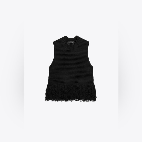 NWT ZARA Fringed Check Knit Sleeveless Top Eco-Friendly Black Size M - Picture 4 of 10